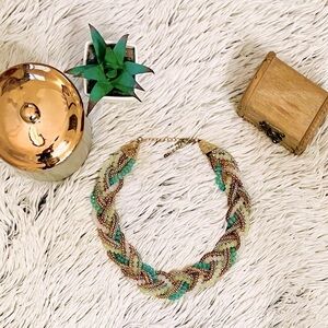 Vintage 80s Braided Beaded Statement Necklace